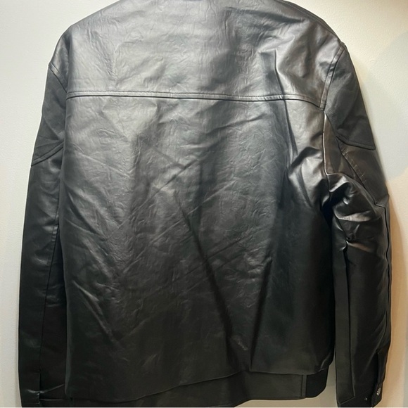 Men's Black Leather Jacket with Red Accents - Picture 6 of 6